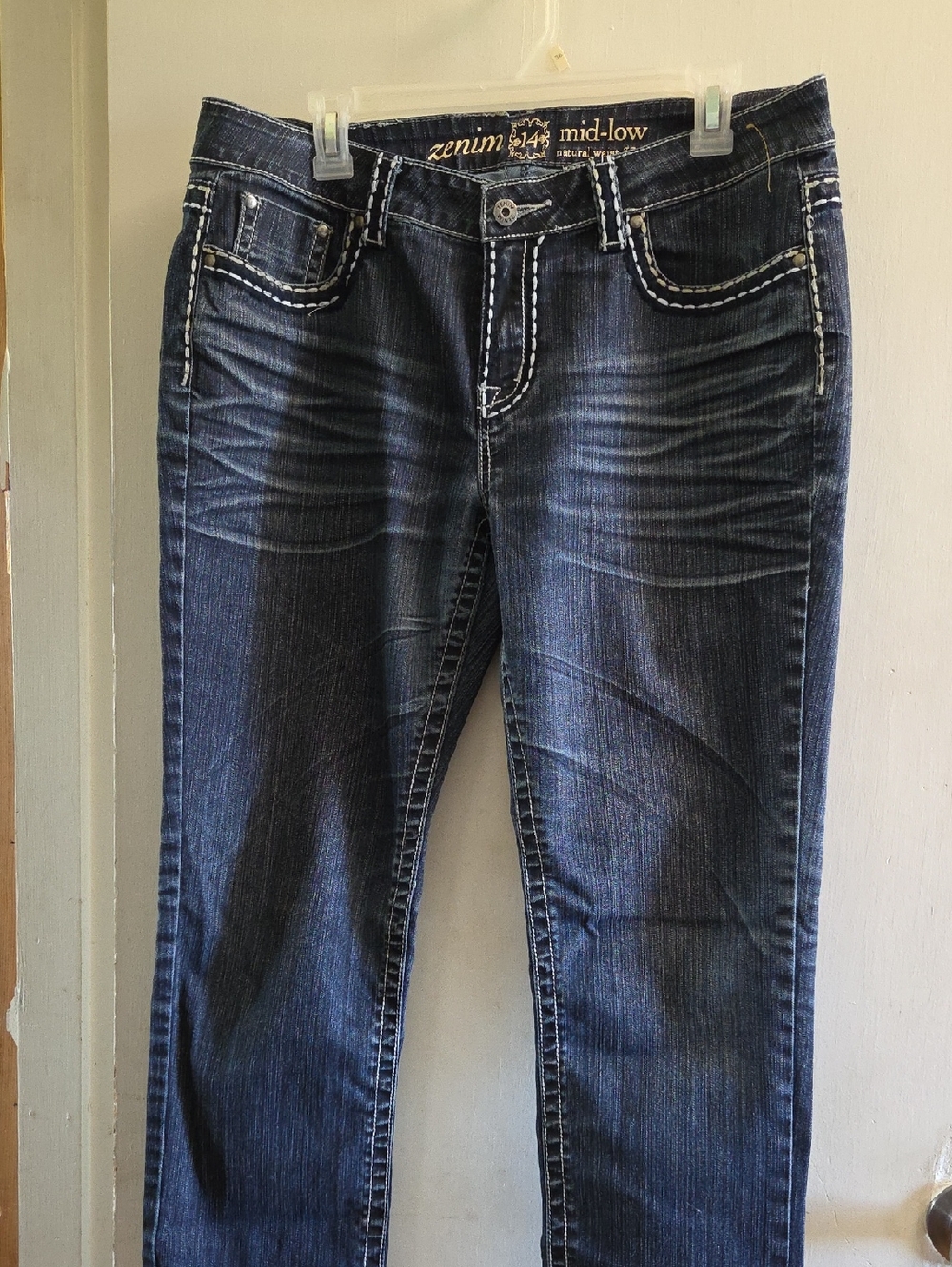 Zenim Dark Blue Straight Leg Jeans with Contrast Stitching